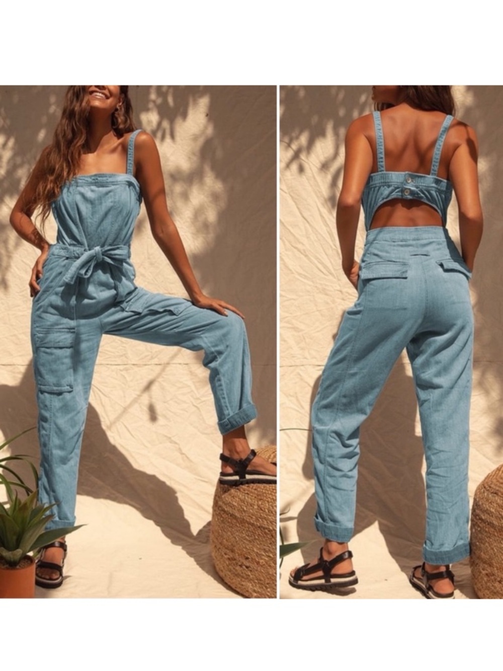 Free People Go West Denim Jumpsuit